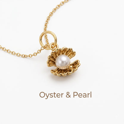 Pearl Oyster Necklace, 14K Gold Pearl Pendant Necklace