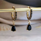 Black Lab Grown Diamond Hoop Earrings • 14K Yellow Gold Dangle Earrings