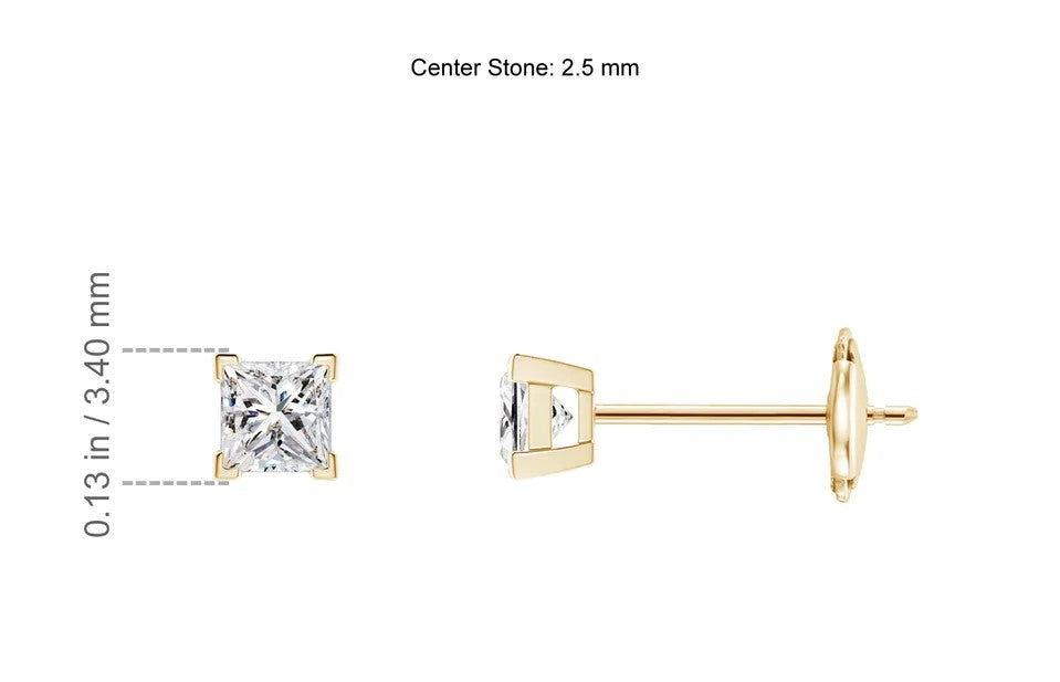 1/5ct Princess Cut Lab Grown Diamond Stud Earrings
