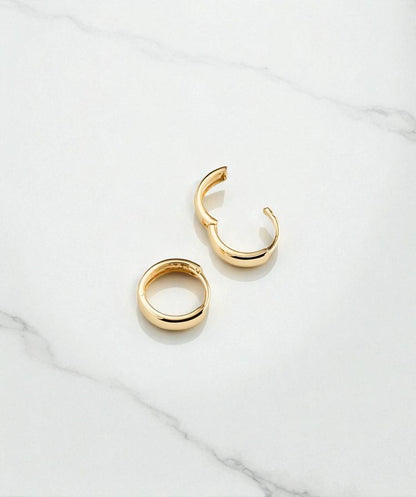 Bold Huggie Hoop Earrings • 14K Rose Gold Small Chunky Hoops
