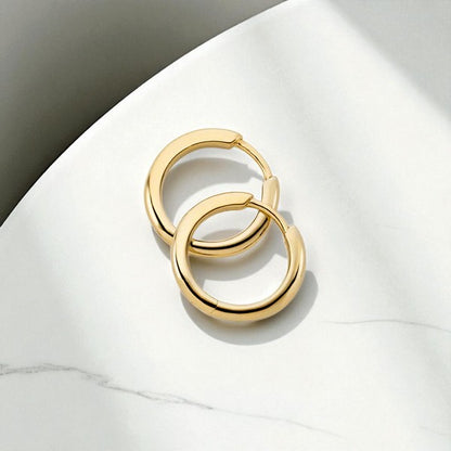 Medium Gold Tube Hoop Earrings • Solid 14K Gold Classic Everyday Hoops
