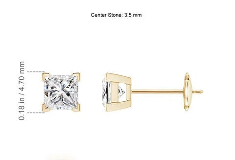 1/3ct Princess Cut Lab Grown Diamond Stud Earrings