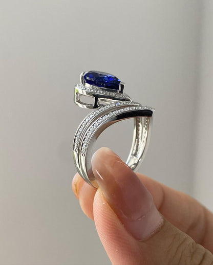 Vintage Pear Cut Cluster Blue Engagement Ring