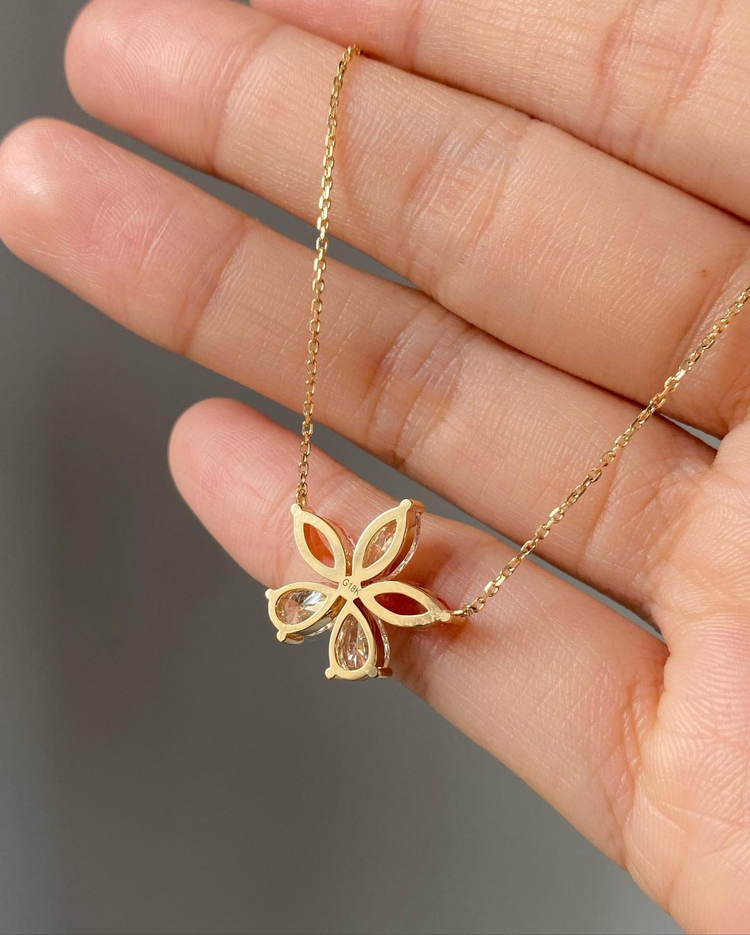 Marquise Shaped Natural Diamond Flower Design Necklace