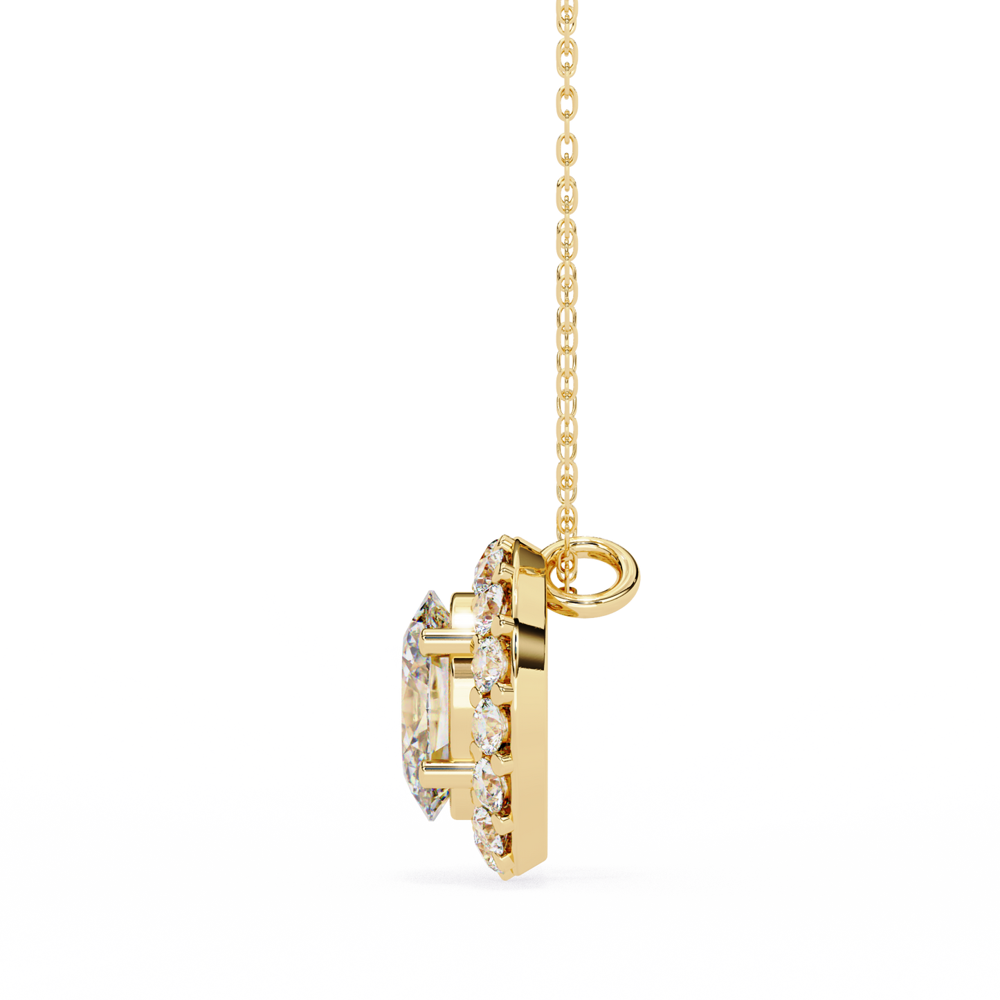 0.970CT Oval Halo Lab Grown Diamond Pendant Necklace