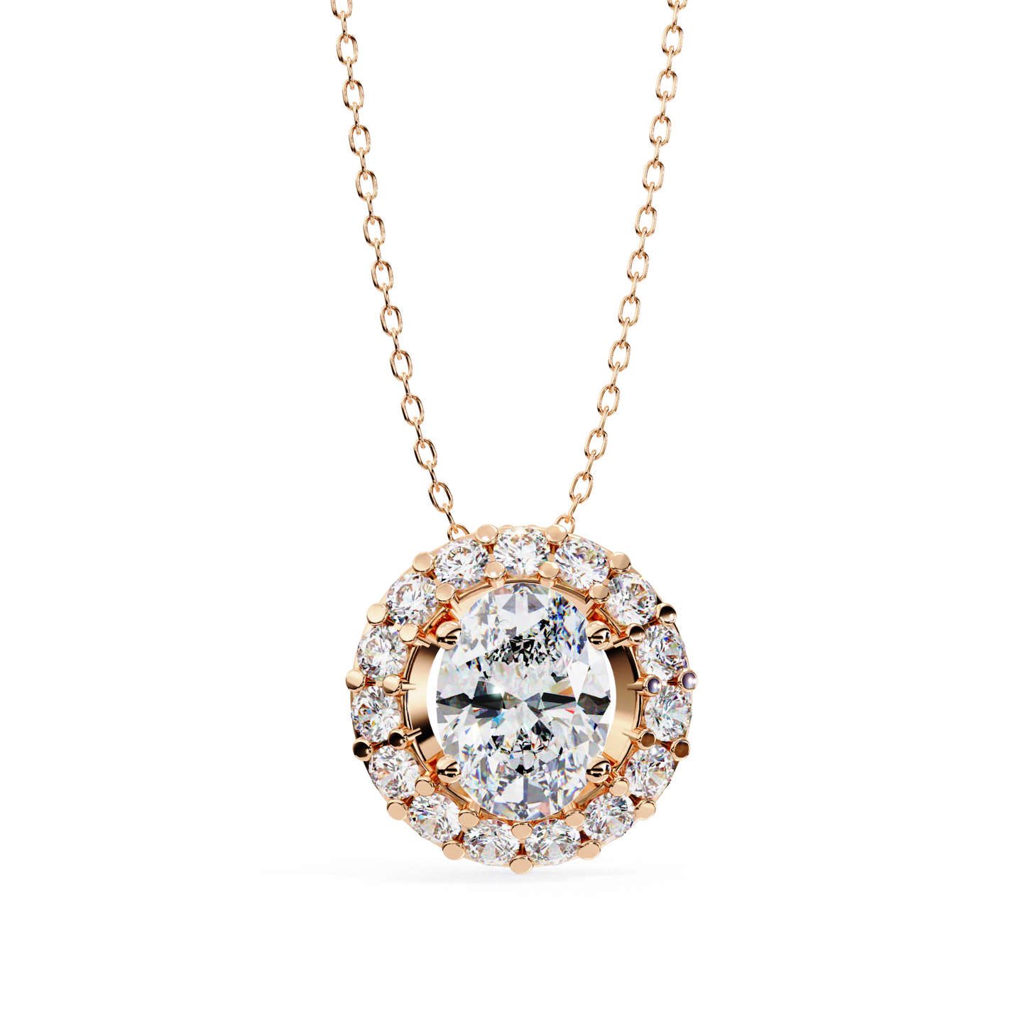 0.970CT Oval Halo Lab Grown Diamond Pendant Necklace