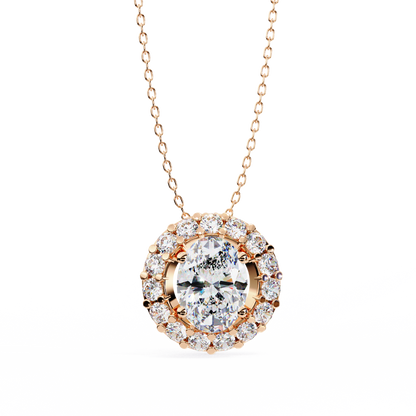 0.970CT Oval Halo Lab Grown Diamond Pendant Necklace