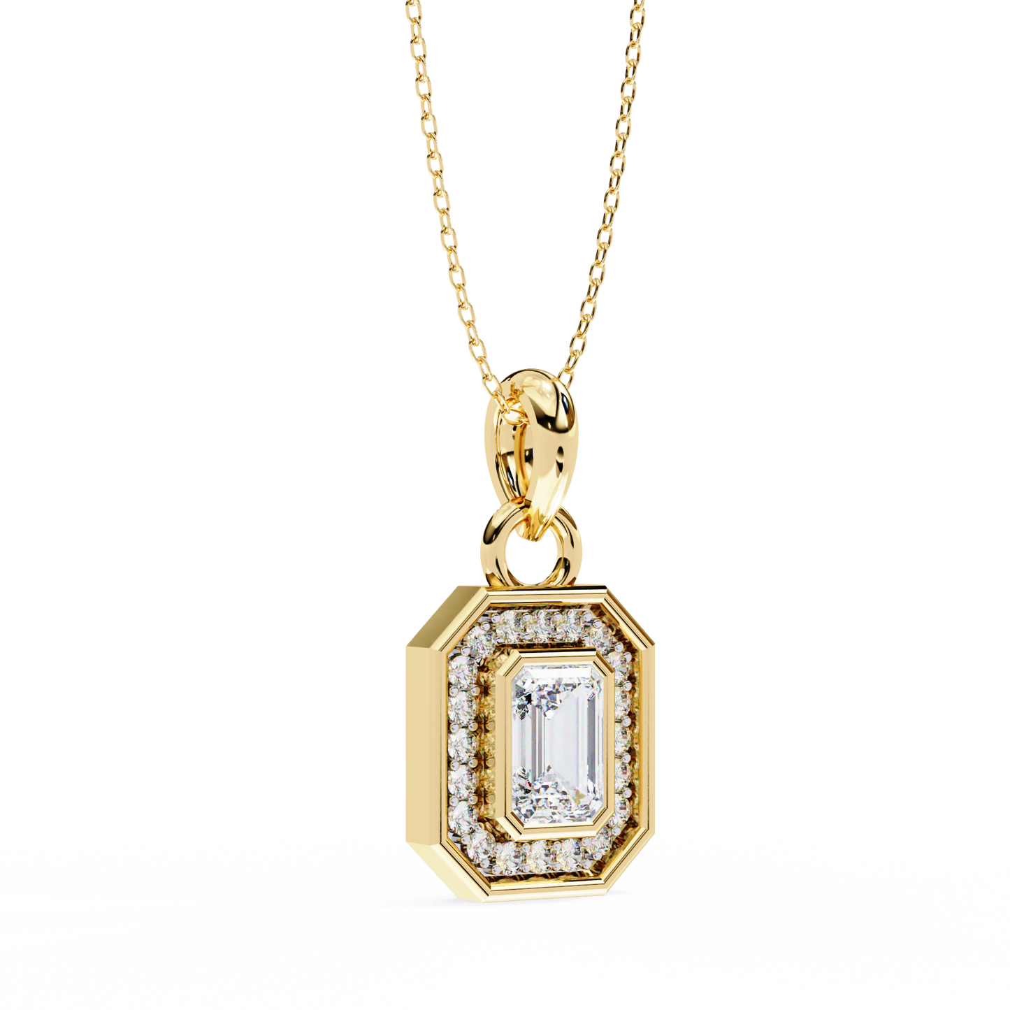 0.970CT Emerald Halo Lab Diamond Pendant Necklace