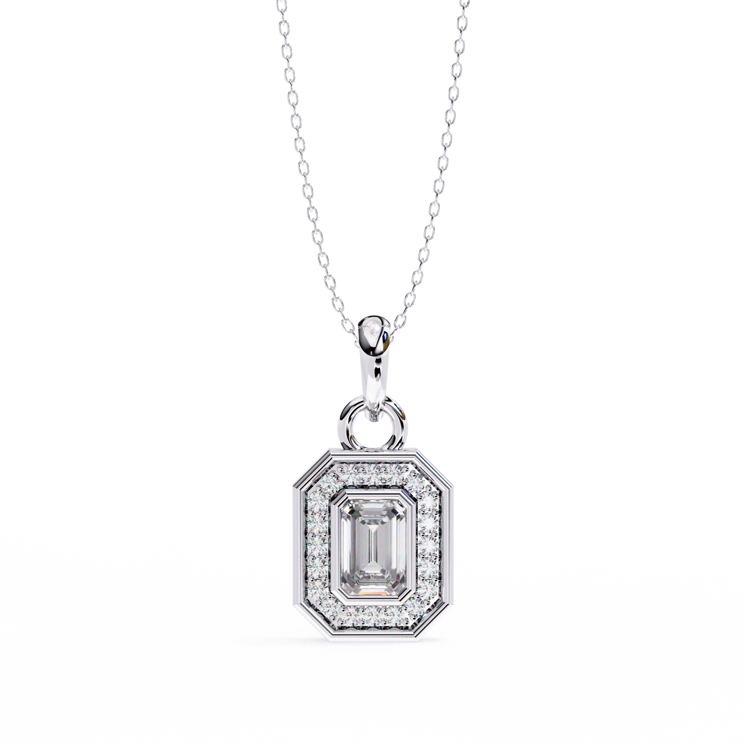 0.970CT Emerald Halo Lab Diamond Pendant Necklace