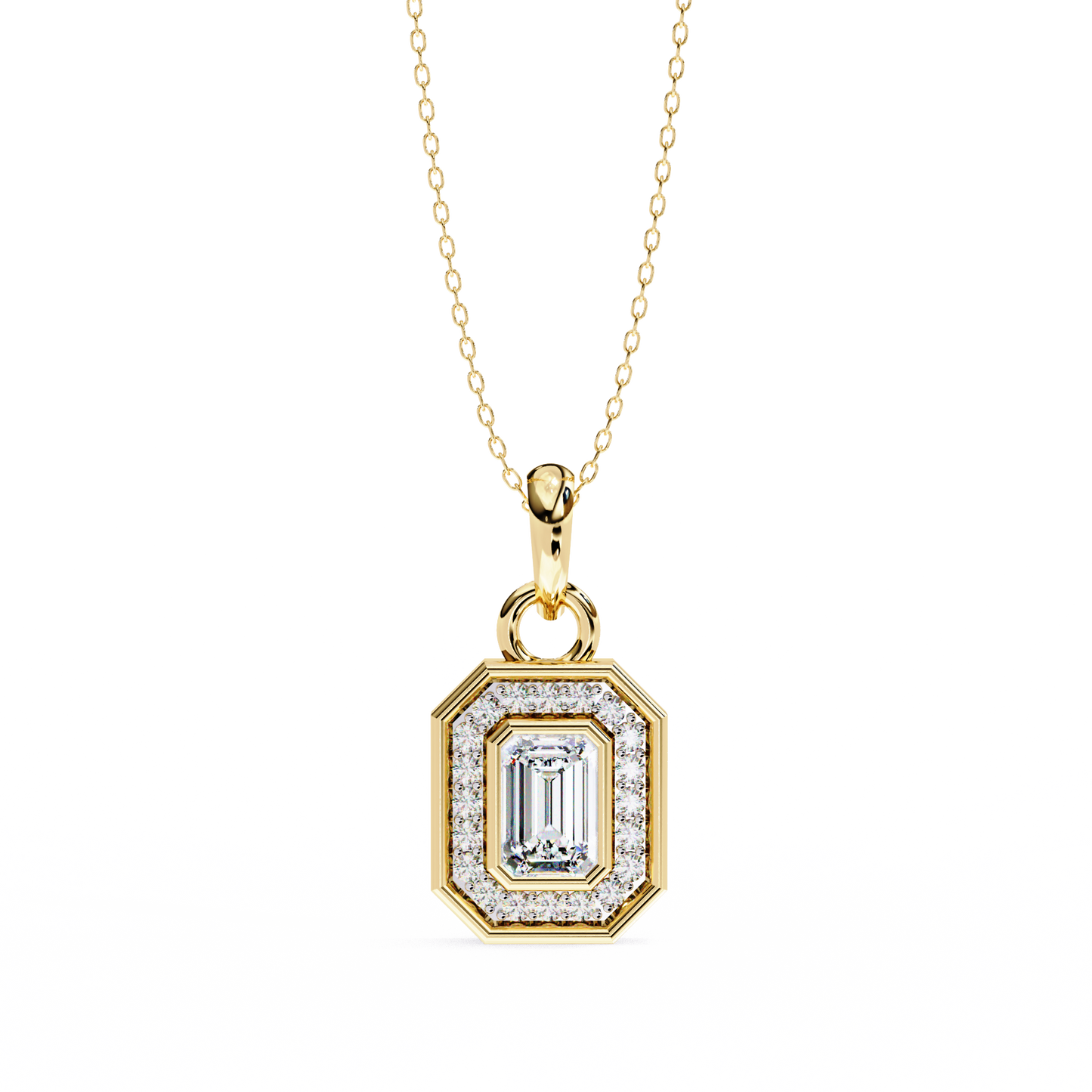 0.970CT Emerald Halo Lab Diamond Pendant Necklace