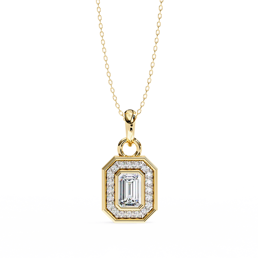 0.970CT Emerald Halo Lab Diamond Pendant Necklace