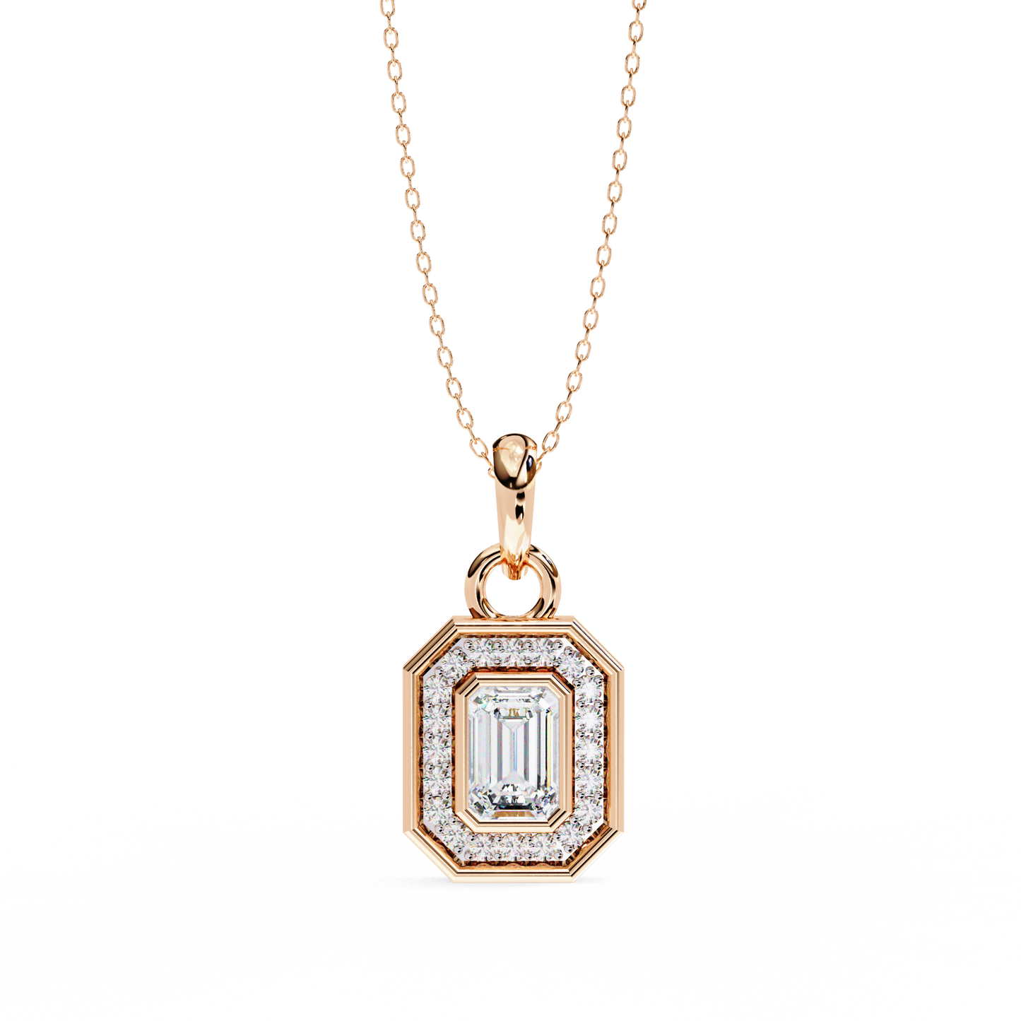 0.970CT Emerald Halo Lab Diamond Pendant Necklace