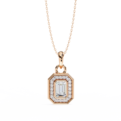 0.970CT Emerald Halo Lab Diamond Pendant Necklace