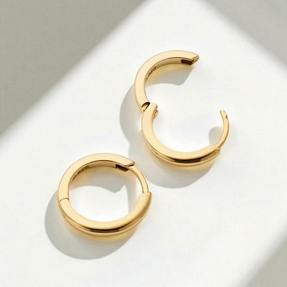 Medium Gold Tube Hoop Earrings • Solid 14K Gold Classic Everyday Hoops