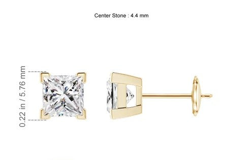 1.00ct Princess Cut Lab Grown Diamond Stud Earrings