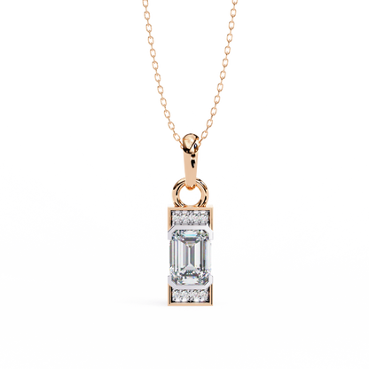 1.03CT Emerald Lab Diamond Vertical Bar Pendant Necklace