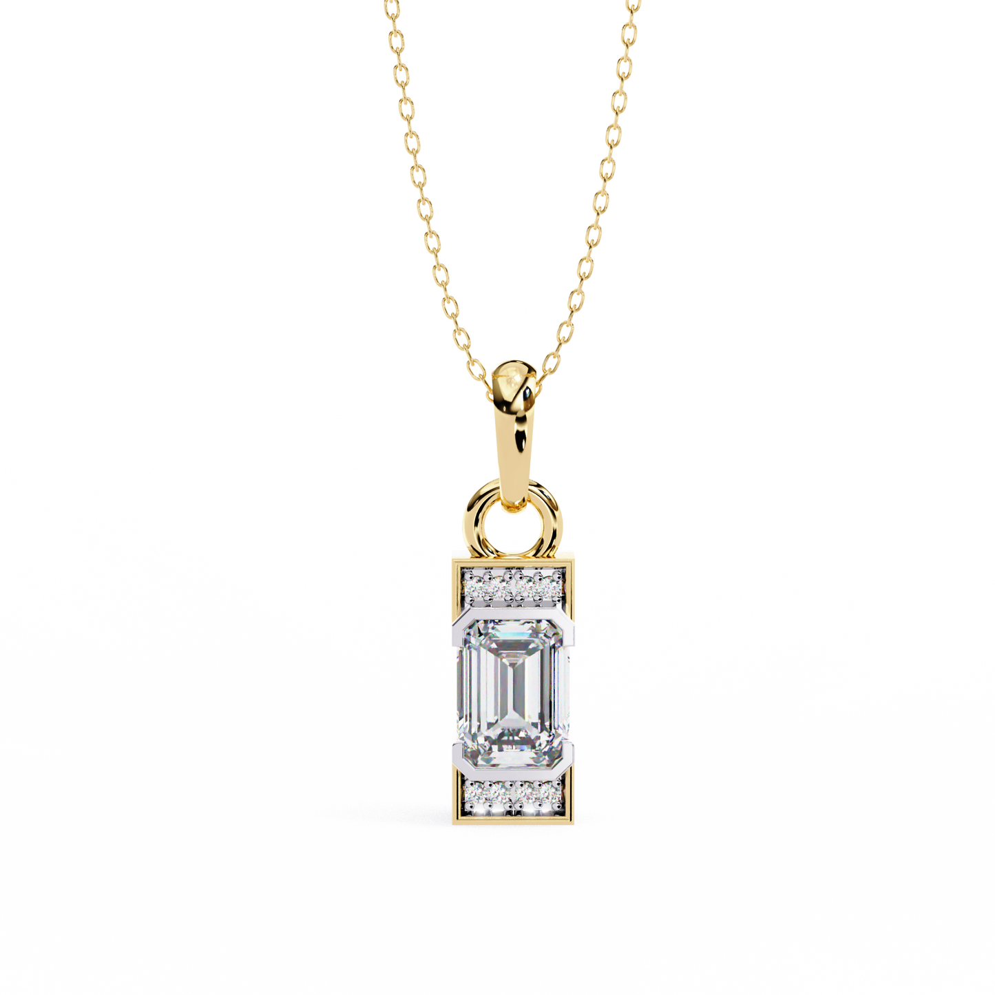 1.03CT Emerald Lab Diamond Vertical Bar Pendant Necklace