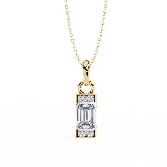 1.03CT Emerald Lab Diamond Vertical Bar Pendant Necklace