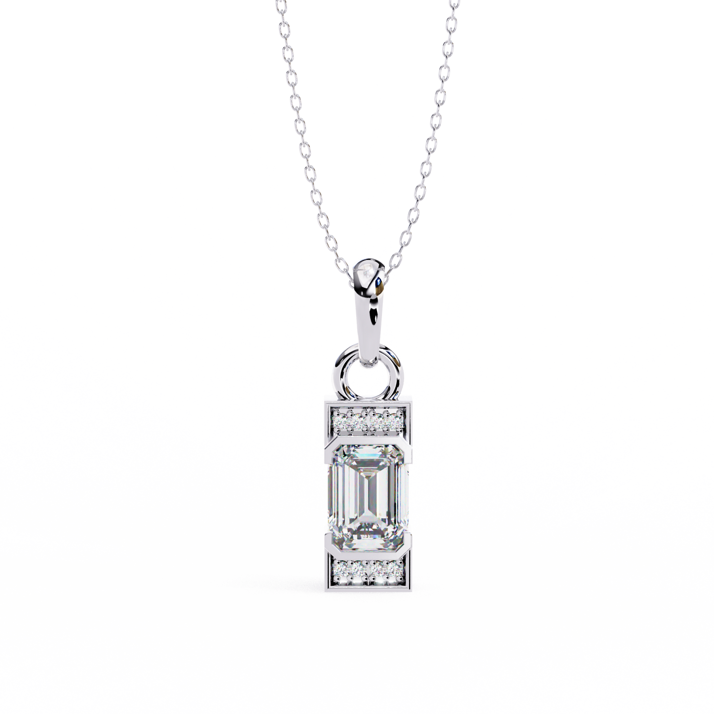 1.03CT Emerald Lab Diamond Vertical Bar Pendant Necklace