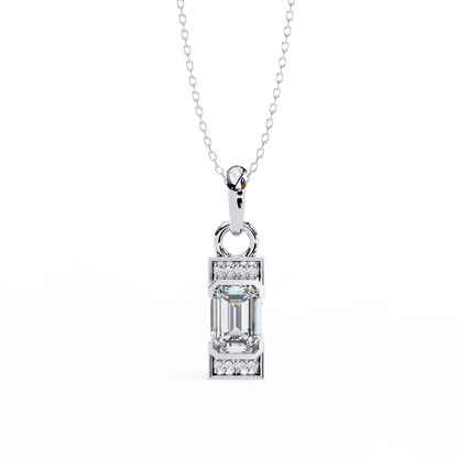 1.03CT Emerald Lab Diamond Vertical Bar Pendant Necklace