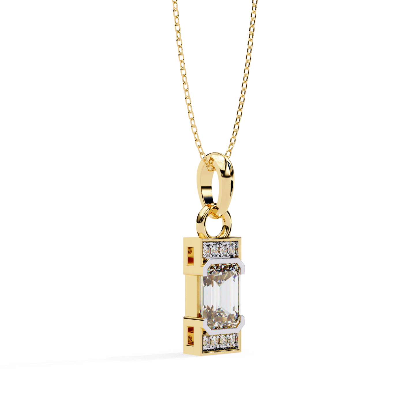 1.03CT Emerald Lab Diamond Vertical Bar Pendant Necklace