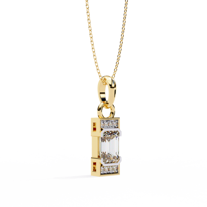 1.03CT Emerald Lab Diamond Vertical Bar Pendant Necklace