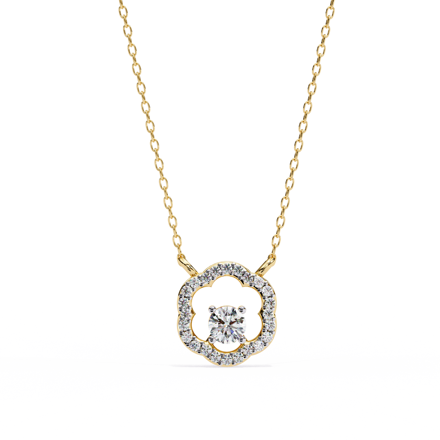 0.30CT Floral Lab Grown Diamond Pendant Necklace in Gold