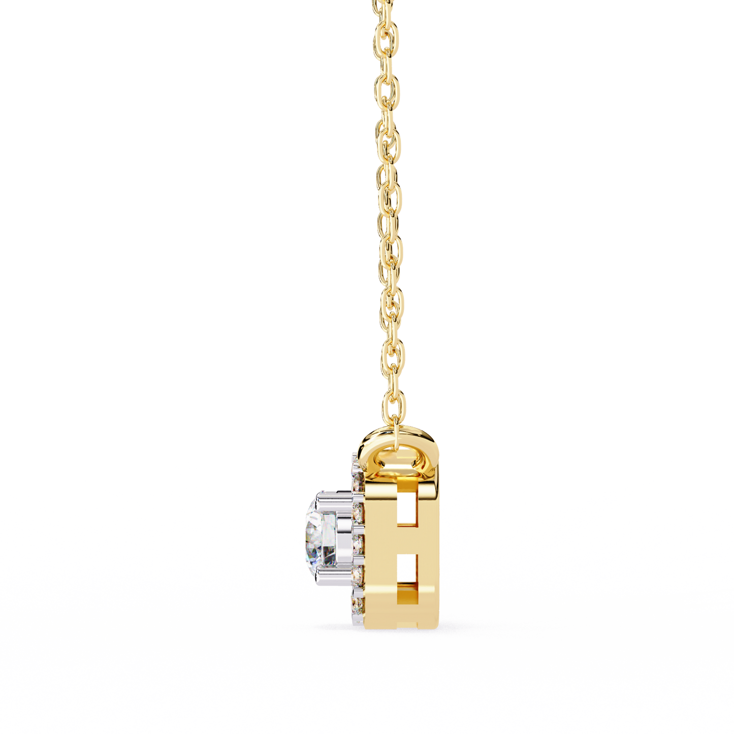 0.30CTRound Halo Lab Grown Diamond Pendant Necklace in Gold