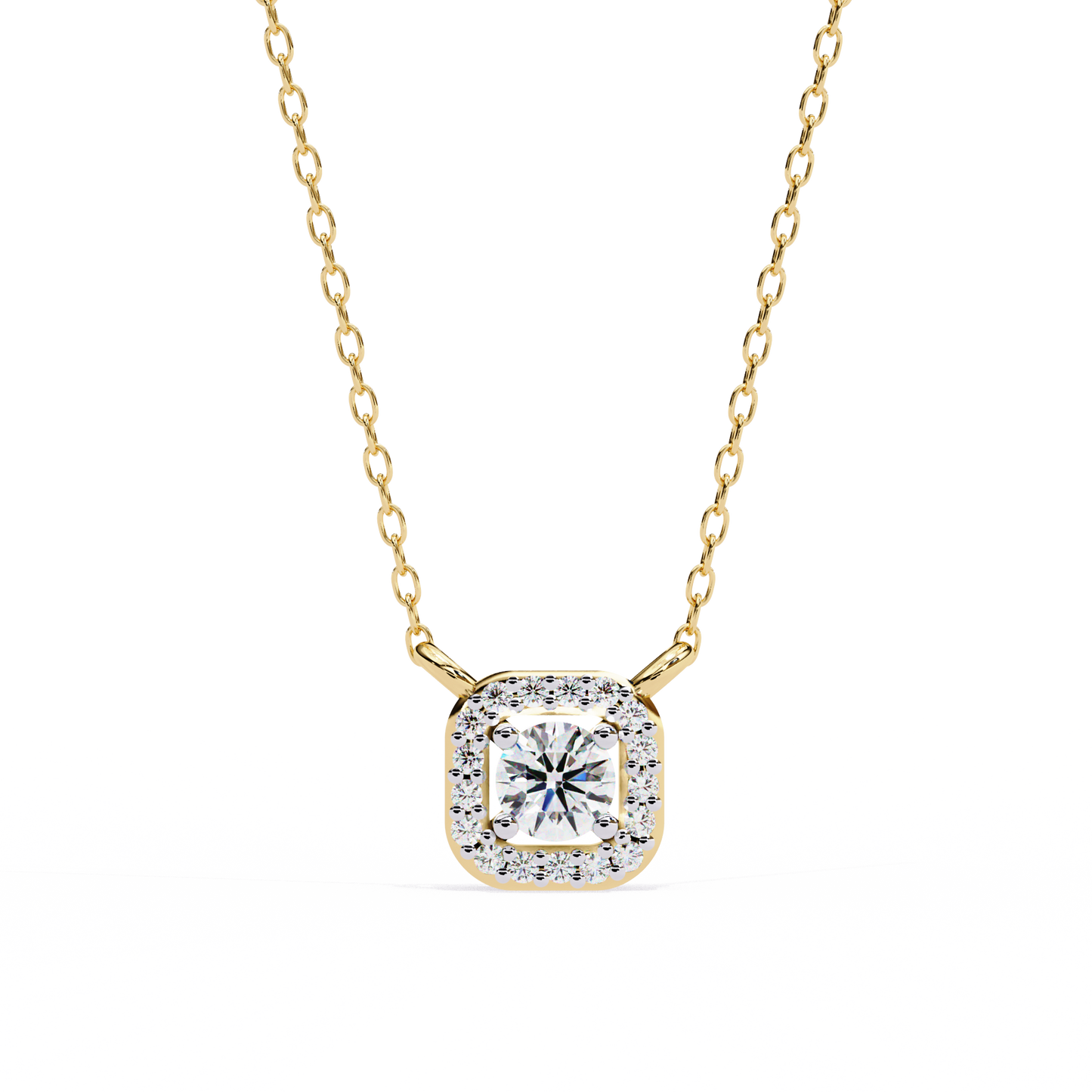 0.30CTRound Halo Lab Grown Diamond Pendant Necklace in Gold