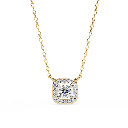 0.30CTRound Halo Lab Grown Diamond Pendant Necklace in Gold