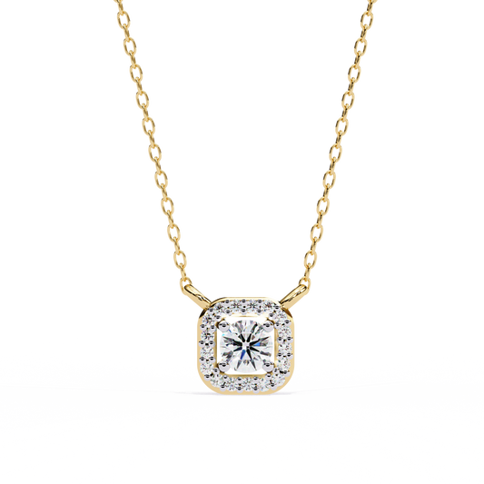0.30CTRound Halo Lab Grown Diamond Pendant Necklace in Gold