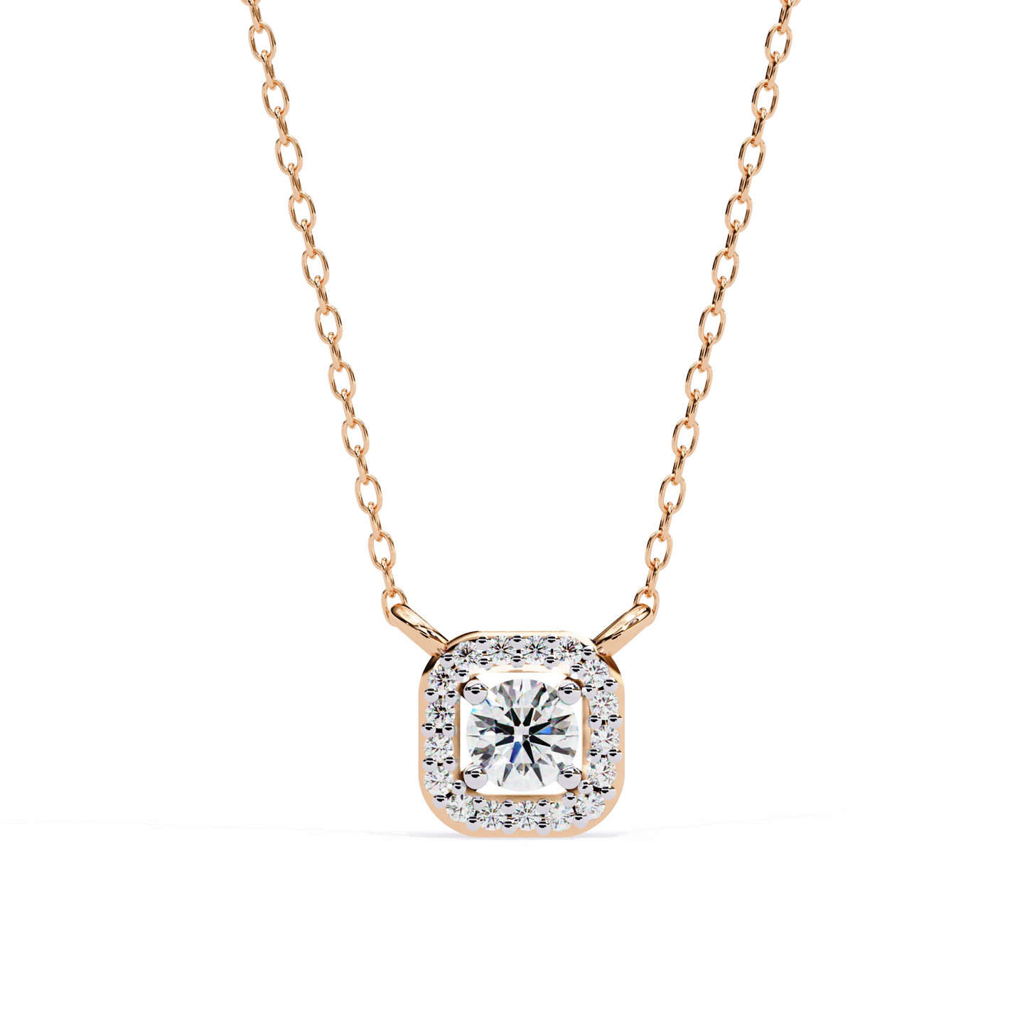 0.30CTRound Halo Lab Grown Diamond Pendant Necklace in Gold