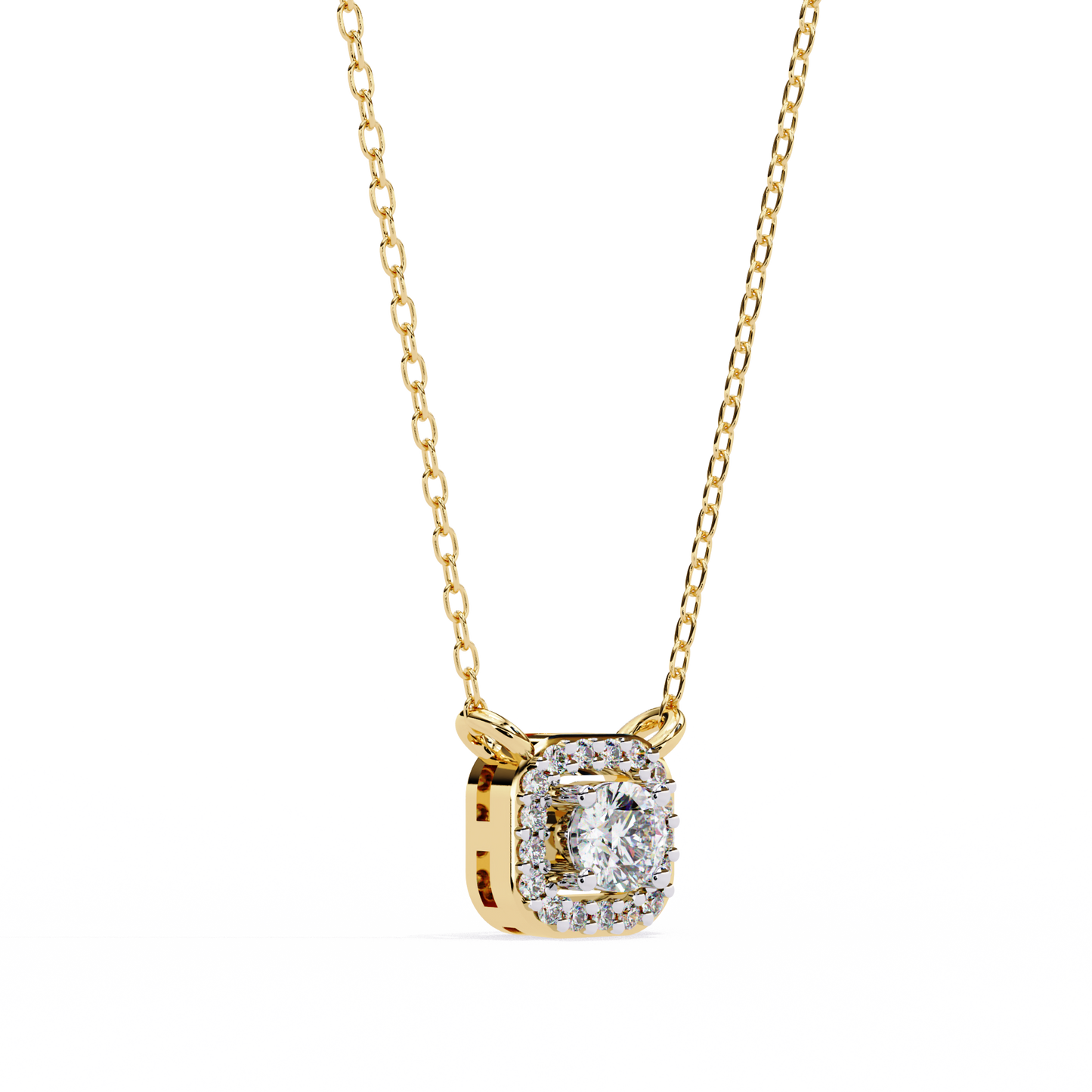 0.30CTRound Halo Lab Grown Diamond Pendant Necklace in Gold