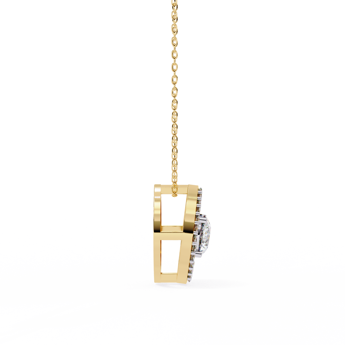 0.560ct Lab Grown Diamond Halo Pendant Necklace in Gold