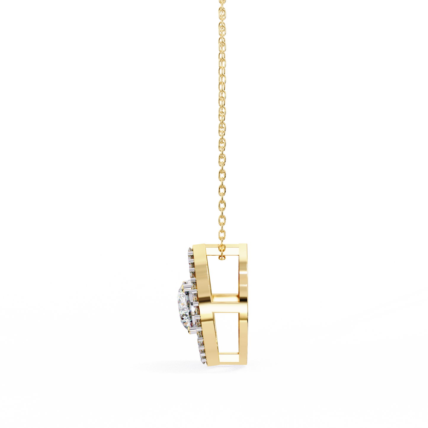 0.560ct Lab Grown Diamond Halo Pendant Necklace in Gold