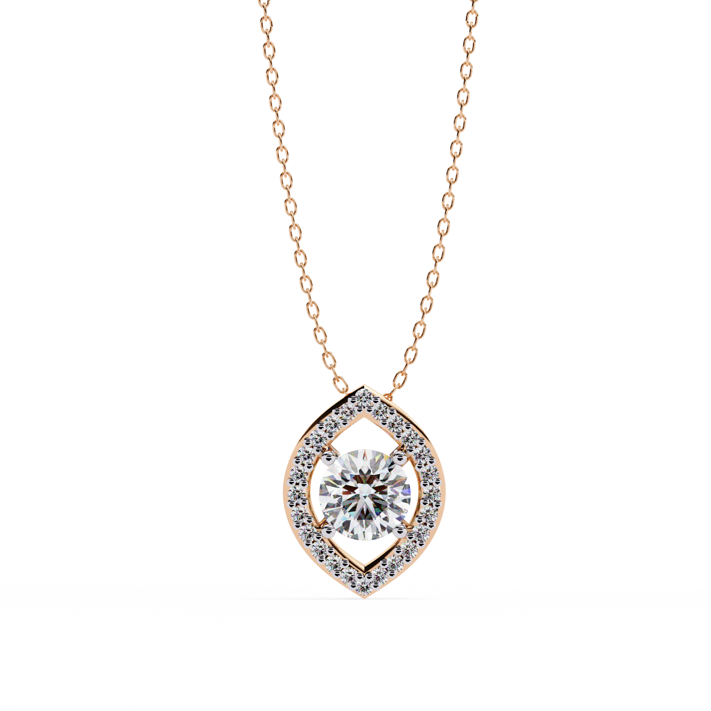 0.560ct Lab Grown Diamond Halo Pendant Necklace in Gold