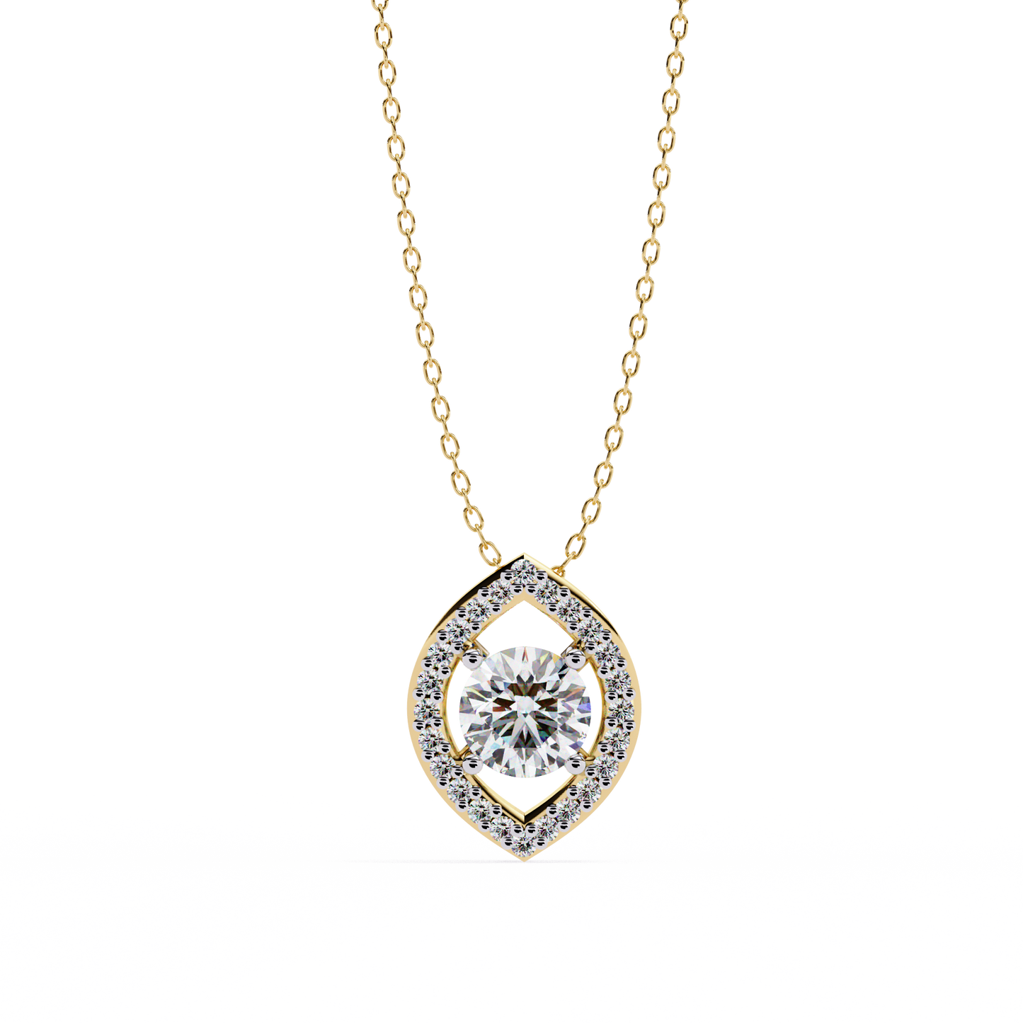 0.560ct Lab Grown Diamond Halo Pendant Necklace in Gold