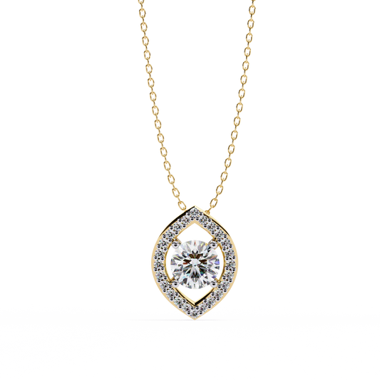 0.560ct Lab Grown Diamond Halo Pendant Necklace in Gold