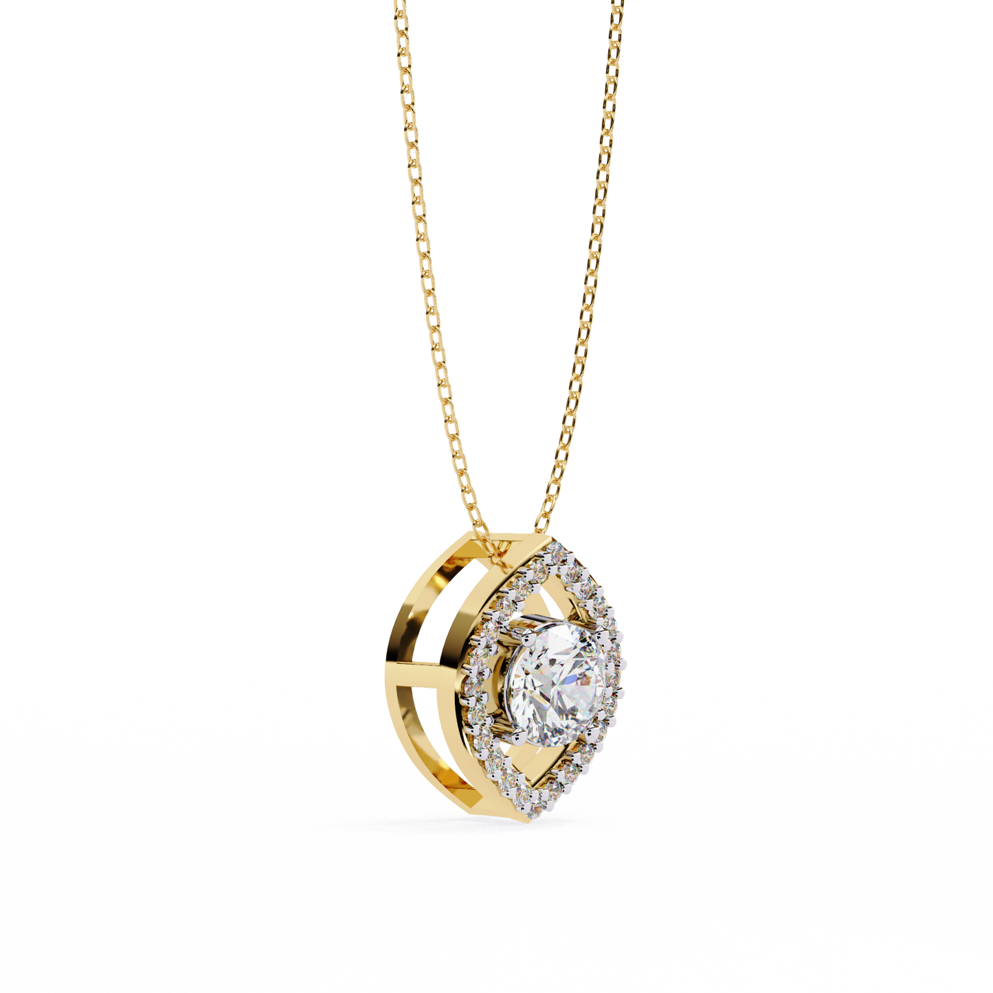 0.560ct Lab Grown Diamond Halo Pendant Necklace in Gold