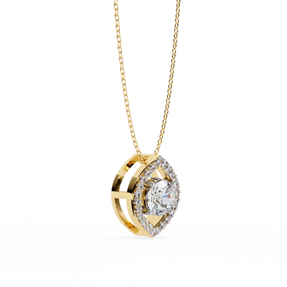 0.560ct Lab Grown Diamond Halo Pendant Necklace in Gold