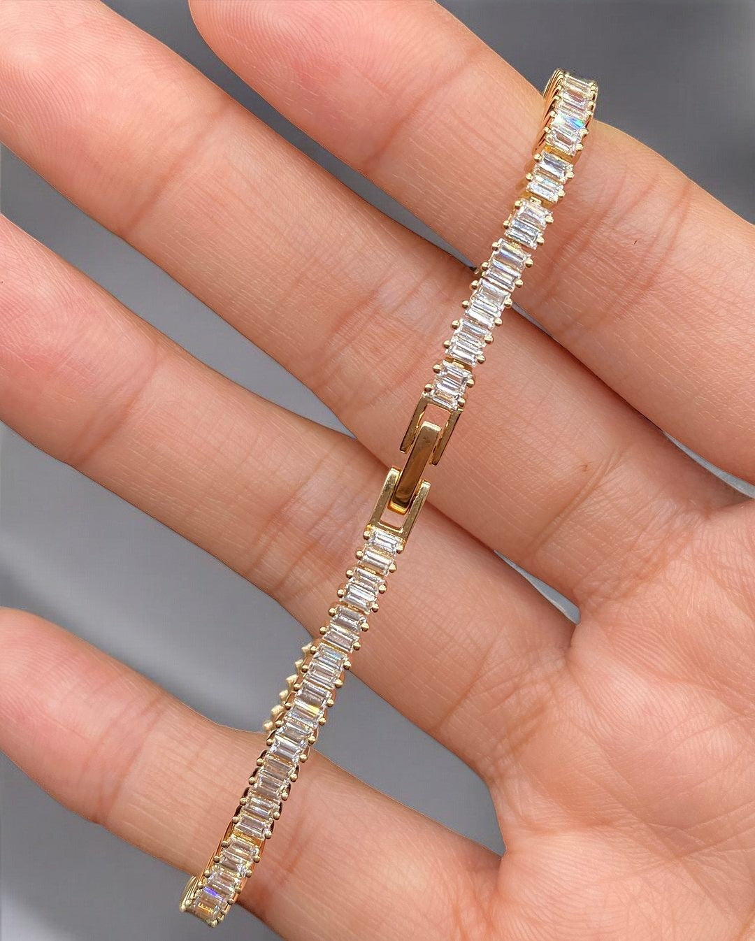 Baguette Diamond Tennis Bracelet• Minimalist Stackable Gold Bracelet • Romantic Anniversary Gift for Wife