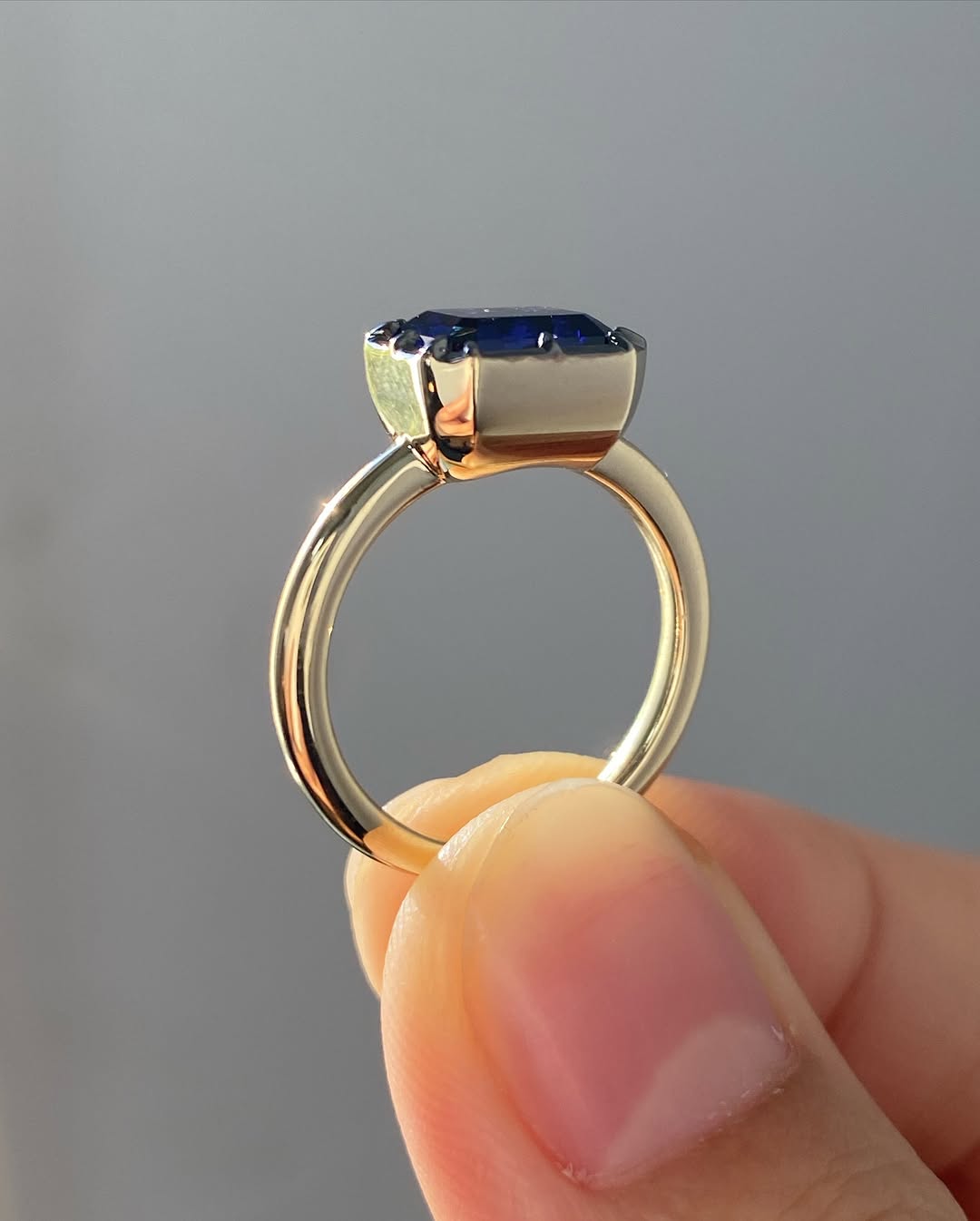 8.5x6.5 mm Blue Emerald Cut Lab Sapphire Engagement Ring