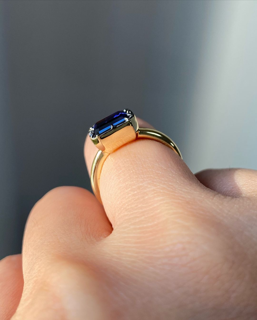 8.5x6.5 mm Blue Emerald Cut Lab Sapphire Engagement Ring