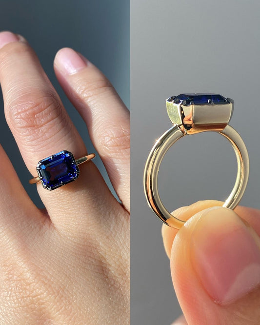 8.5x6.5 mm Blue Emerald Cut Lab Sapphire Engagement Ring