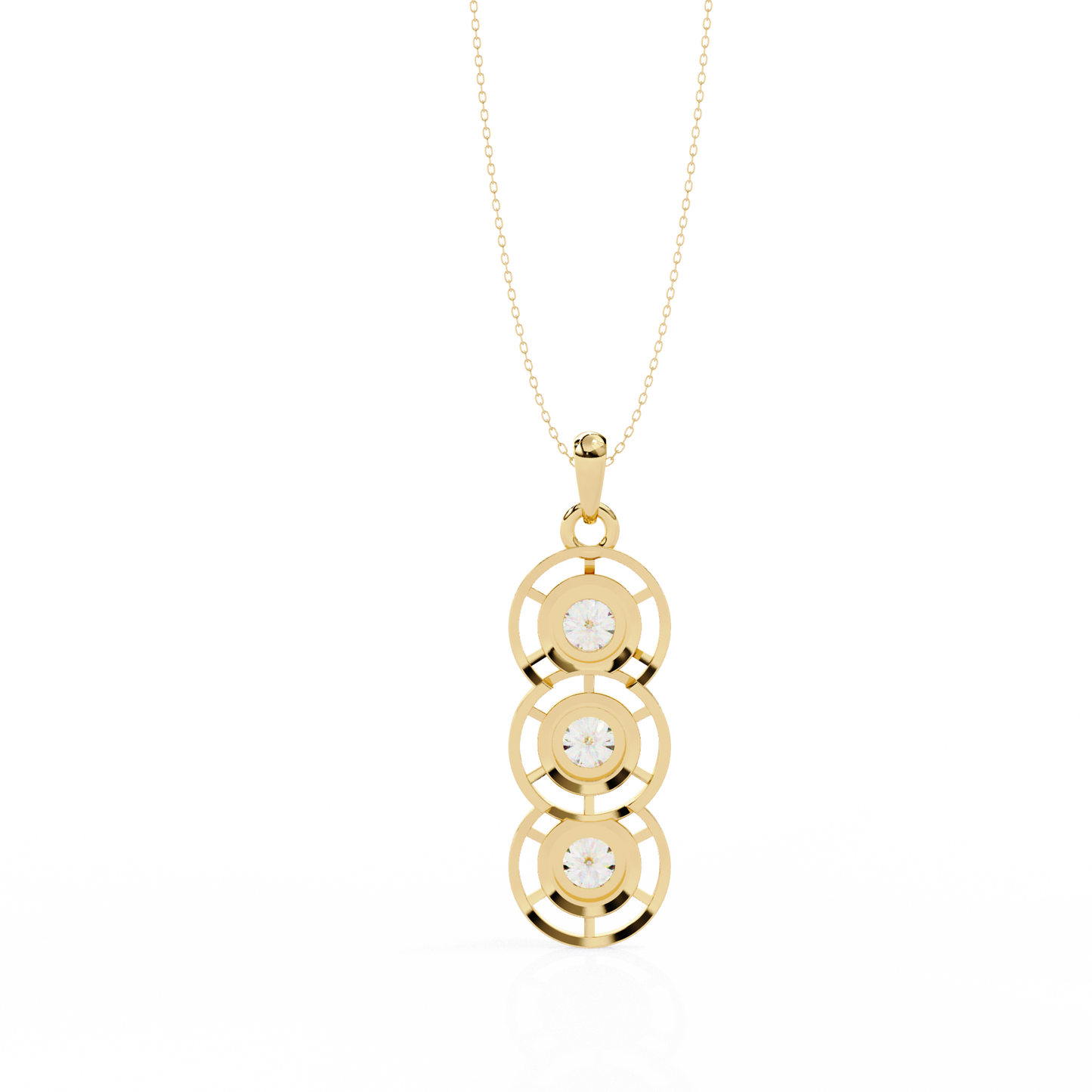 1.01 ct Three Stone Lab Grown Diamond Circle Pendant Necklace