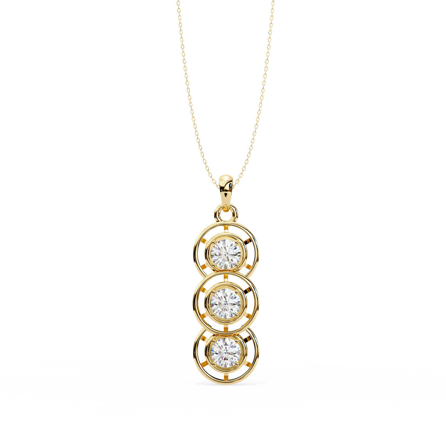 1.01 ct Three Stone Lab Grown Diamond Circle Pendant Necklace