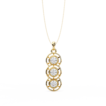 1.01 ct Three Stone Lab Grown Diamond Circle Pendant Necklace