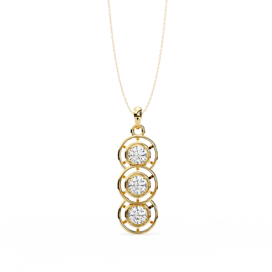 1.01 ct Three Stone Lab Grown Diamond Circle Pendant Necklace