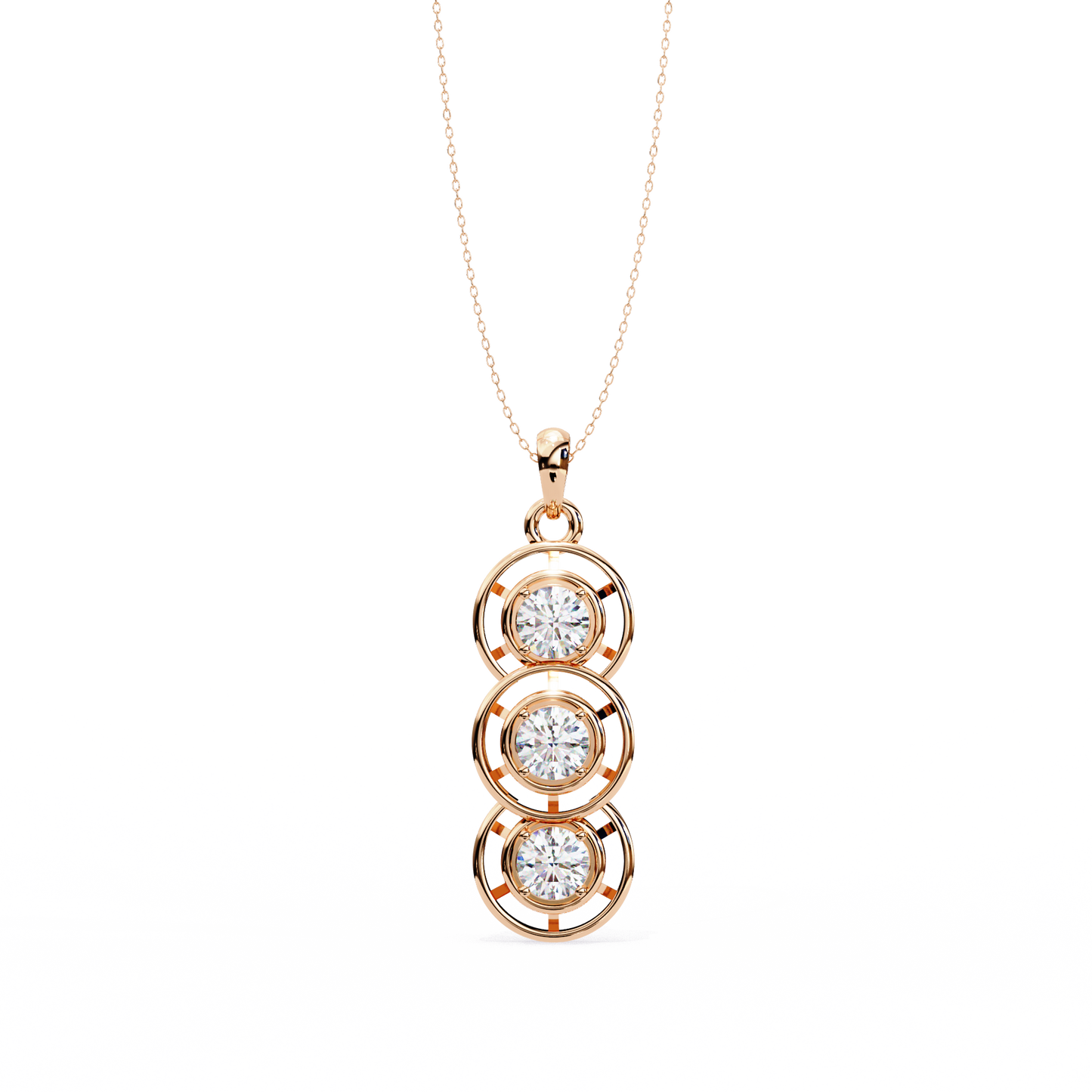 1.01 ct Three Stone Lab Grown Diamond Circle Pendant Necklace