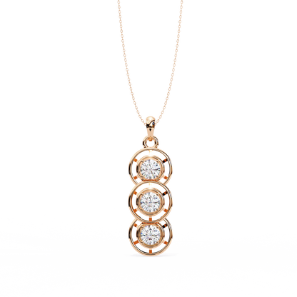 1.01 ct Three Stone Lab Grown Diamond Circle Pendant Necklace